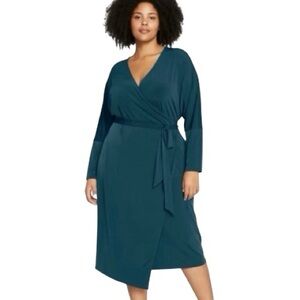 Universal Standard Teal Wrap Dress Dolman Sleeve V Neck Midi M 18 20 2X